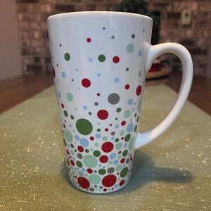 Starbucks Coffee Tall Mug Dot Pattern Holiday Christmas Red Green Blue Gray 2004